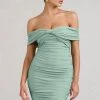 Appreciate | Sage Off The Shoulder Ruched Mini Dress -Dress Shop CC BR WB CL129515068 Appreciate SageOffTheShoulderRuchedMiniDress0