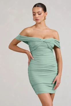 Appreciate | Sage Off The Shoulder Ruched Mini Dress -Dress Shop CC BR WB CL129515068 Appreciate SageOffTheShoulderRuchedMiniDress2