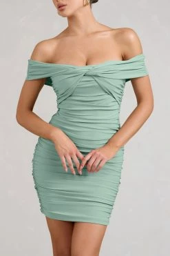 Appreciate | Sage Off The Shoulder Ruched Mini Dress -Dress Shop CC BR WB CL129515068 Appreciate SageOffTheShoulderRuchedMiniDress4