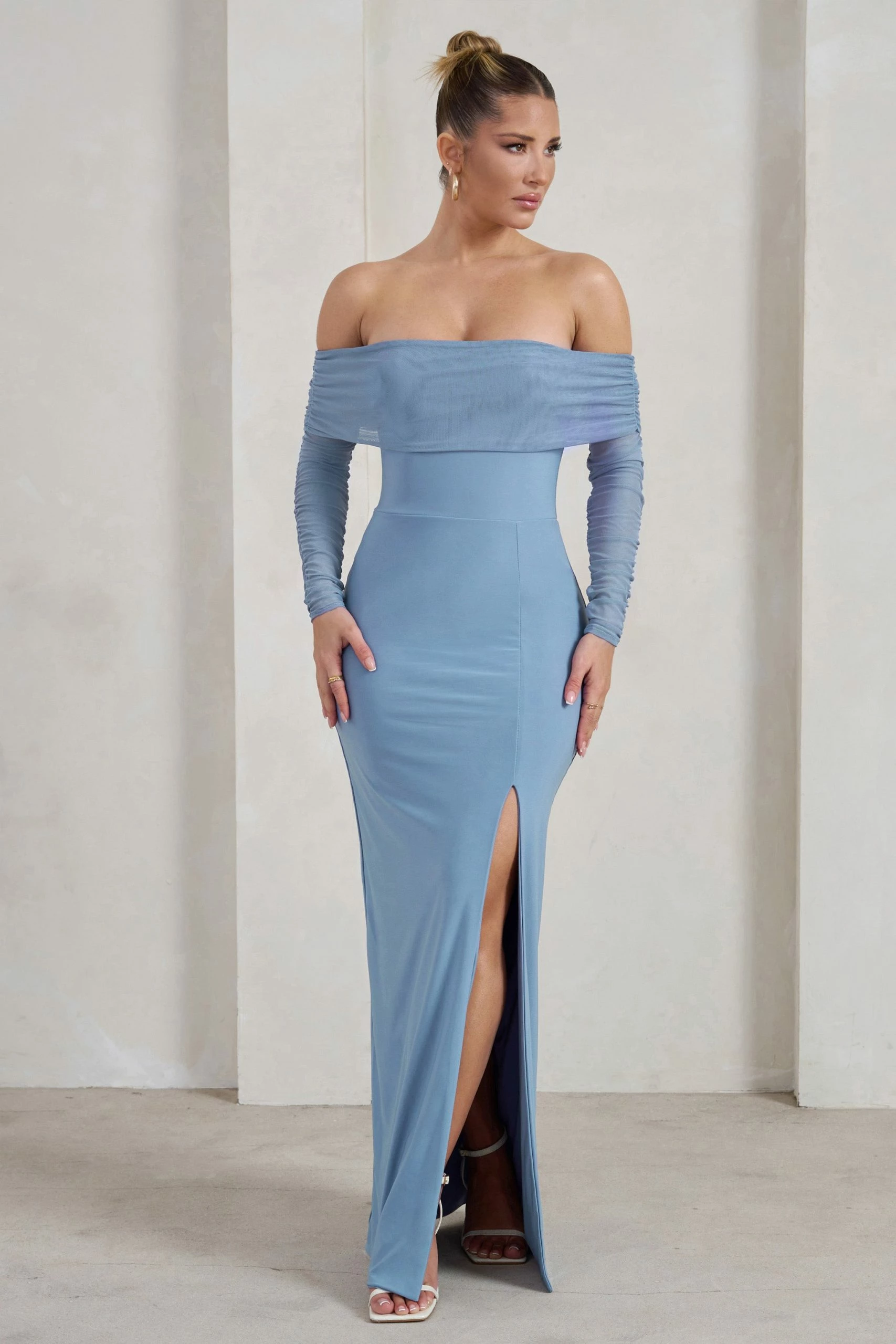 On Your Mind | Powder Blue Mesh Long Sleeve Maxi Dress 7 On Your Mind | Powder Blue Mesh Long Sleeve Maxi Dress - Image 5