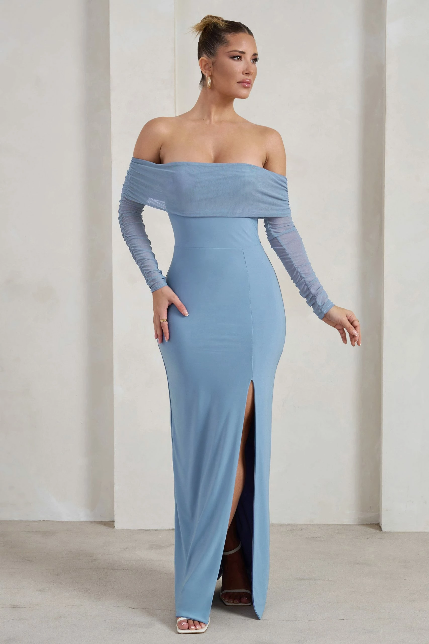 On Your Mind | Powder Blue Mesh Long Sleeve Maxi Dress 6 On Your Mind | Powder Blue Mesh Long Sleeve Maxi Dress - Image 4