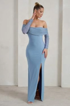 Dress Shop 41 On Your Mind | Powder Blue Mesh Long Sleeve Maxi Dress