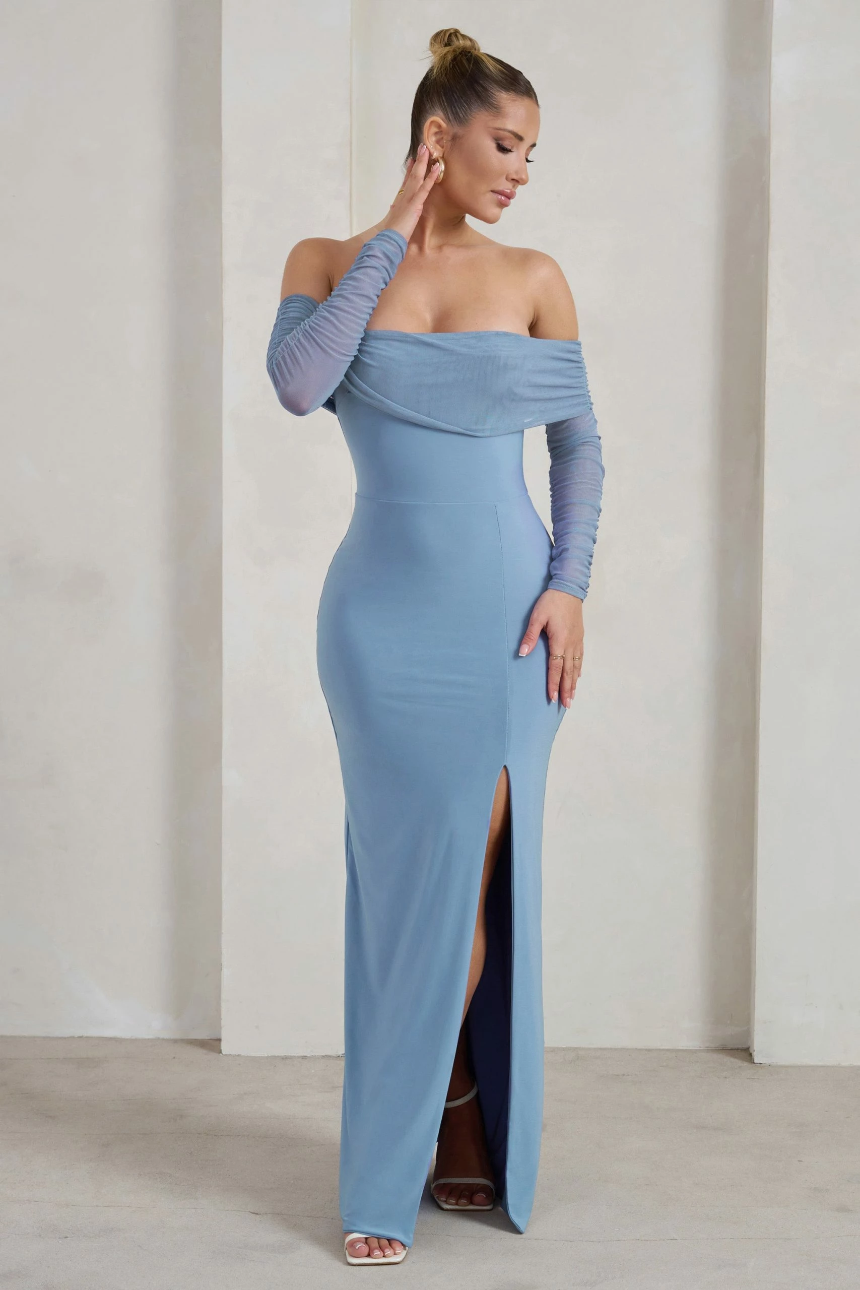 On Your Mind | Powder Blue Mesh Long Sleeve Maxi Dress 3 On Your Mind | Powder Blue Mesh Long Sleeve Maxi Dress