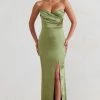 Coraline | Olive Strapless Maxi Dress With Split