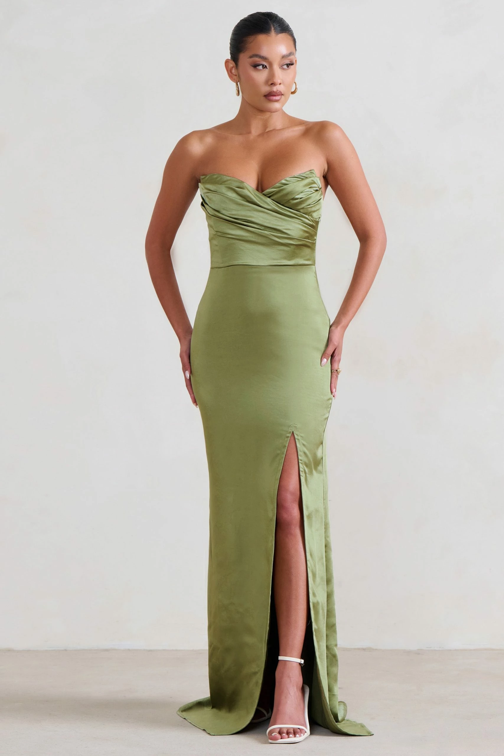 Coraline | Olive Strapless Maxi Dress With Split 3 Coraline | Olive Strapless Maxi Dress With Split