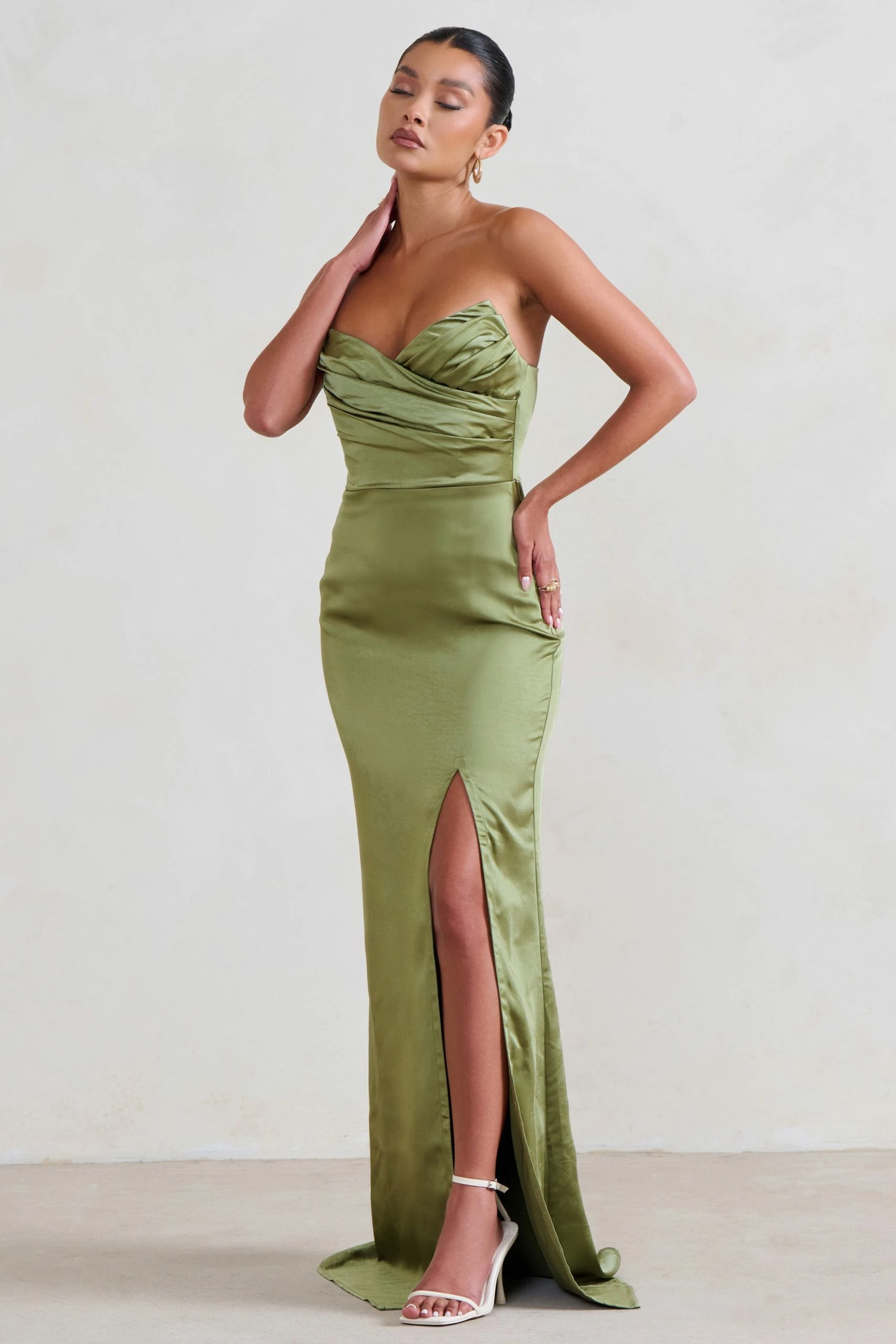 Coraline | Olive Strapless Maxi Dress With Split 5 Coraline | Olive Strapless Maxi Dress With Split - Image 3