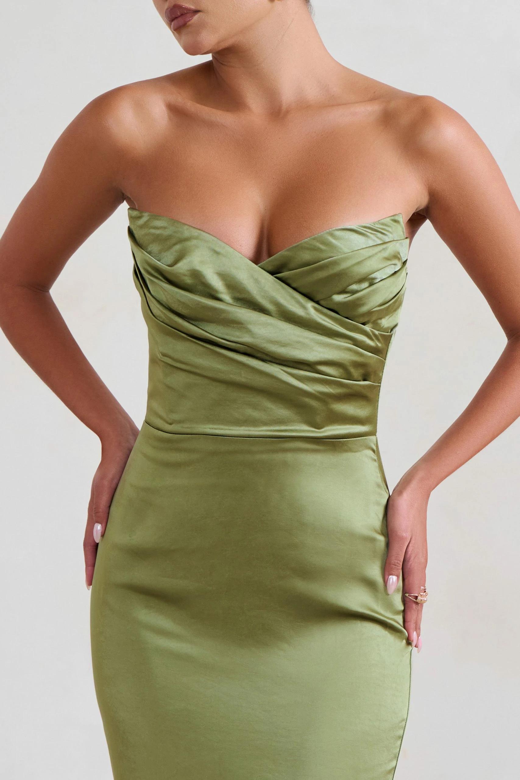 Coraline | Olive Strapless Maxi Dress With Split 6 Coraline | Olive Strapless Maxi Dress With Split - Image 4