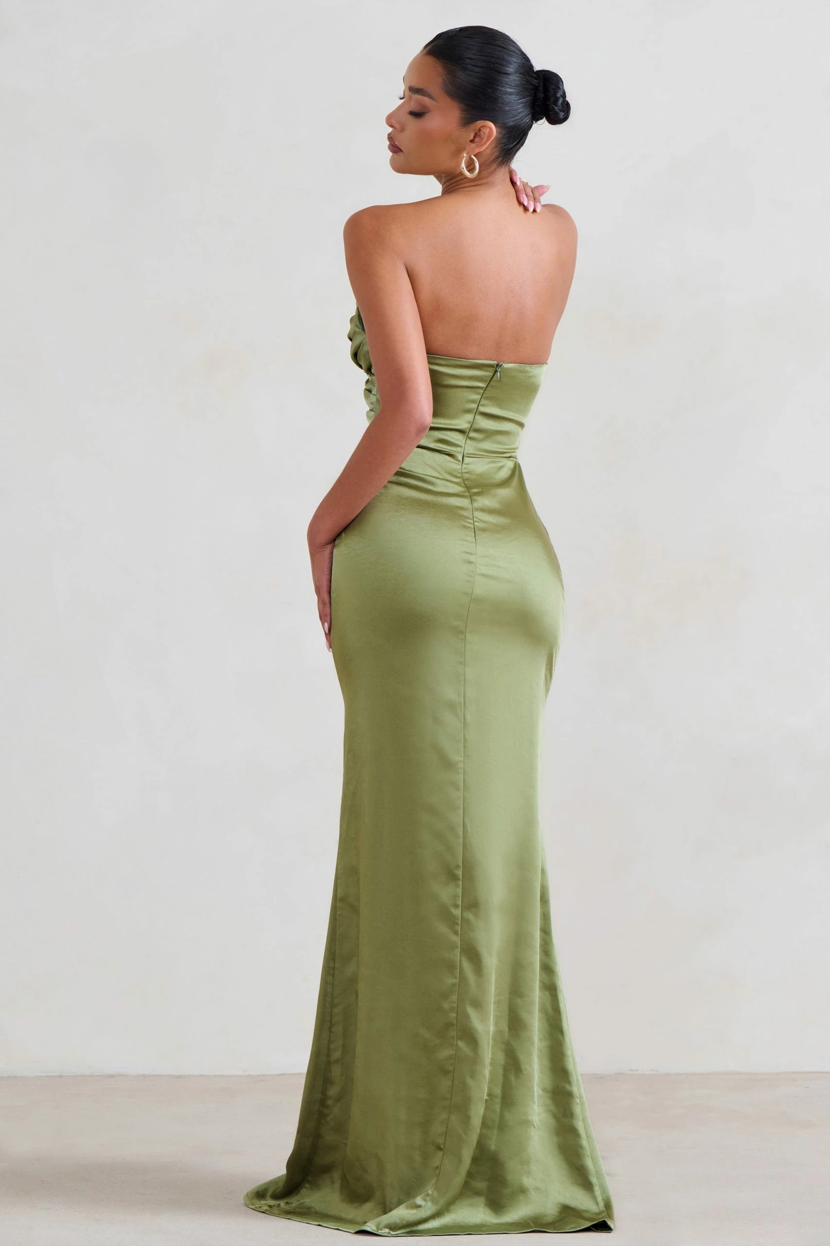 Coraline | Olive Strapless Maxi Dress With Split 4 Coraline | Olive Strapless Maxi Dress With Split - Image 2