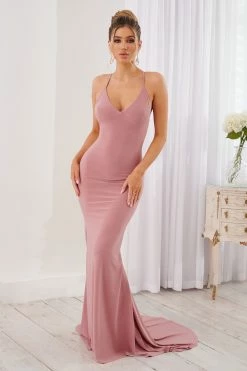 Lucky Number | Blush Pink Cross Back Fishtail Maxi Dress -Dress Shop CL124605 26594