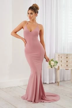 Lucky Number | Blush Pink Cross Back Fishtail Maxi Dress -Dress Shop CL124605 26608