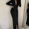 Restless Heart | Black Bodycon Ruched Long Sleeve Maxi Dress -Dress Shop CL126537 Bodycon Long Sleeve button Maxi Dress 6