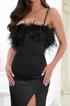 Add The Drama | Black Square Neck Maxi Dress With Feather Trim 7 Add The Drama | Black Square Neck Maxi Dress With Feather Trim -Dress Shop CL126569Black1SquareNeckMaxiDressWithFeatherTrim1