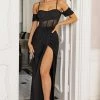 Invited | Black Corset Detail Maxi Dress With Thigh Split -Dress Shop CL126587 black meshdetail split front maxi dress 2