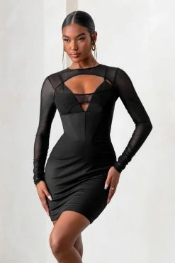 This Moment | Black High Neck Cut Out Mini Dress With Mesh Sleeves 9 This Moment | Black High Neck Cut Out Mini Dress With Mesh Sleeves -Dress Shop CL127455 ThisMomentBlackHighNeckCutOutMiniDressWithMeshSleeves2