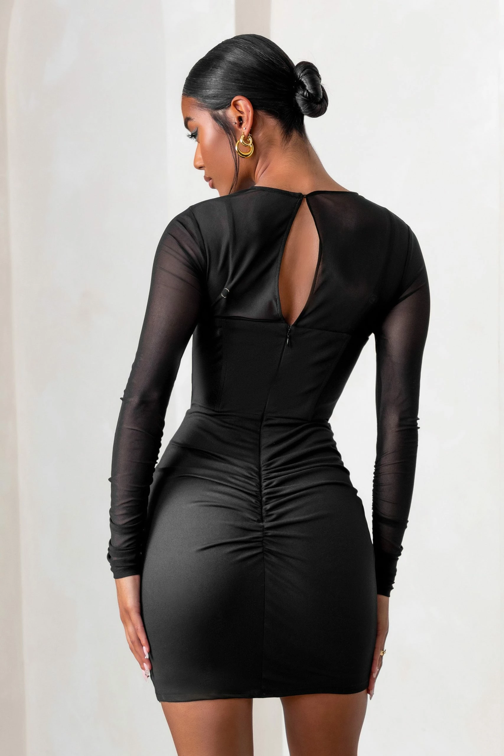 This Moment | Black High Neck Cut Out Mini Dress With Mesh Sleeves 4 This Moment | Black High Neck Cut Out Mini Dress With Mesh Sleeves - Image 2