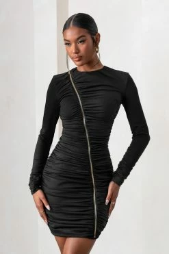 Empowered | Black High Neck Long Sleeves Zip Detail Mini Dress 9 Empowered | Black High Neck Long Sleeves Zip Detail Mini Dress -Dress Shop CL127472 EmpoweredBlackHighNeckLongSleevesZipDetailMiniDress1