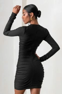 Empowered | Black High Neck Long Sleeves Zip Detail Mini Dress 7 Empowered | Black High Neck Long Sleeves Zip Detail Mini Dress -Dress Shop CL127472 EmpoweredBlackHighNeckLongSleevesZipDetailMiniDress6