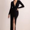 Your Sign | Black Plunge Neck Wrap Front Long Sleeve Maxi Dress 1 Your Sign | Black Plunge Neck Wrap Front Long Sleeve Maxi Dress -Dress Shop CL127590 YourSignBlackPlungeNeckWrapFrontLongSleeveMaxiDress0