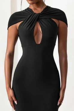 Fashionista | Black Twist Front Mini Dress With Cut Out Detail 8 Fashionista | Black Twist Front Mini Dress With Cut Out Detail -Dress Shop CL127630 FashionistaBlackTwistFrontMiniDressWithCutOutDetail3