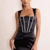 Elyse | Black Satin Reverse Sweetheart Neckline Corset Mini Dress With Diamante Detail -Dress Shop CL128017 ElyseBlackSatinReverseSweetheartNecklineCorsetMiniDressWithDiamanteDetail1