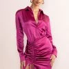 Francine | Orchid Satin Ruched Long Sleeve Shirt Mini Dress 2 Francine | Orchid Satin Ruched Long Sleeve Shirt Mini Dress -Dress Shop CL128078 FrancineOrchidSatinRuchedLongSleeveShirtMiniDress0