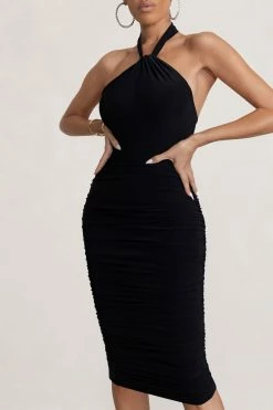 Serendipity | Black Halter Neck Knot Midi Dress -Dress Shop WB BR CL126092 SerendipityBlackHalterNeckKnotMidiDress0