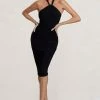 Serendipity | Black Halter Neck Knot Midi Dress -Dress Shop WB BR CL126092 SerendipityBlackHalterNeckKnotMidiDress4