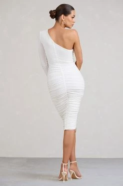 Dress Shop -Dress Shop WB BR CL126671005 InTheShadowsWhiteOneShoulderMidiDressWithRuching4