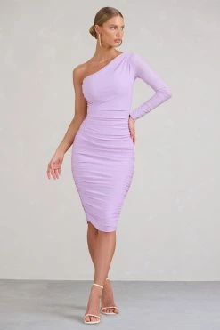 In The Shadows | One Shoulder Midi Dress Lilac With Ruching 10 In The Shadows | One Shoulder Midi Dress Lilac With Ruching -Dress Shop WB BR CL126671033 InTheShadows OneShoulderMidiDressLilacWithRuching0