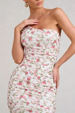 Late Night | Rose Floral Print Ruched One Shoulder Midi Dress -Dress Shop WB BR CL126680147 LateNightRoseFloralPrintRuchedOneShoulderMidiDress5