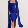 Flawless | Cobalt Blue Square Neck Midi Dress With Cape Sleeves -Dress Shop WB BR CL127209073 FlawlessCobaltBlueSquareNeckMidiDressWithCapeSleeves1
