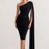 Yara | Black One Shoulder Cape Ruched Midi Dress 2 Yara | Black One Shoulder Cape Ruched Midi Dress -Dress Shop WB BR CL127661 YaraBlackOneShoulderCapeRuchedMidiDress0 f3ab929d 1894 4cc5 9d17 1f1aa187205b