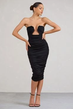 Stately | Black Cut-Out Ruched Bodycon Midi Dress 10 Stately | Black Cut-Out Ruched Bodycon Midi Dress -Dress Shop WB BR CL127673002 StatelyBlackCut OutRuchedBodyconMidiDress1