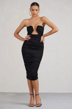 Stately | Black Cut-Out Ruched Bodycon Midi Dress 11 Stately | Black Cut-Out Ruched Bodycon Midi Dress -Dress Shop WB BR CL127673002 StatelyBlackCut OutRuchedBodyconMidiDress2