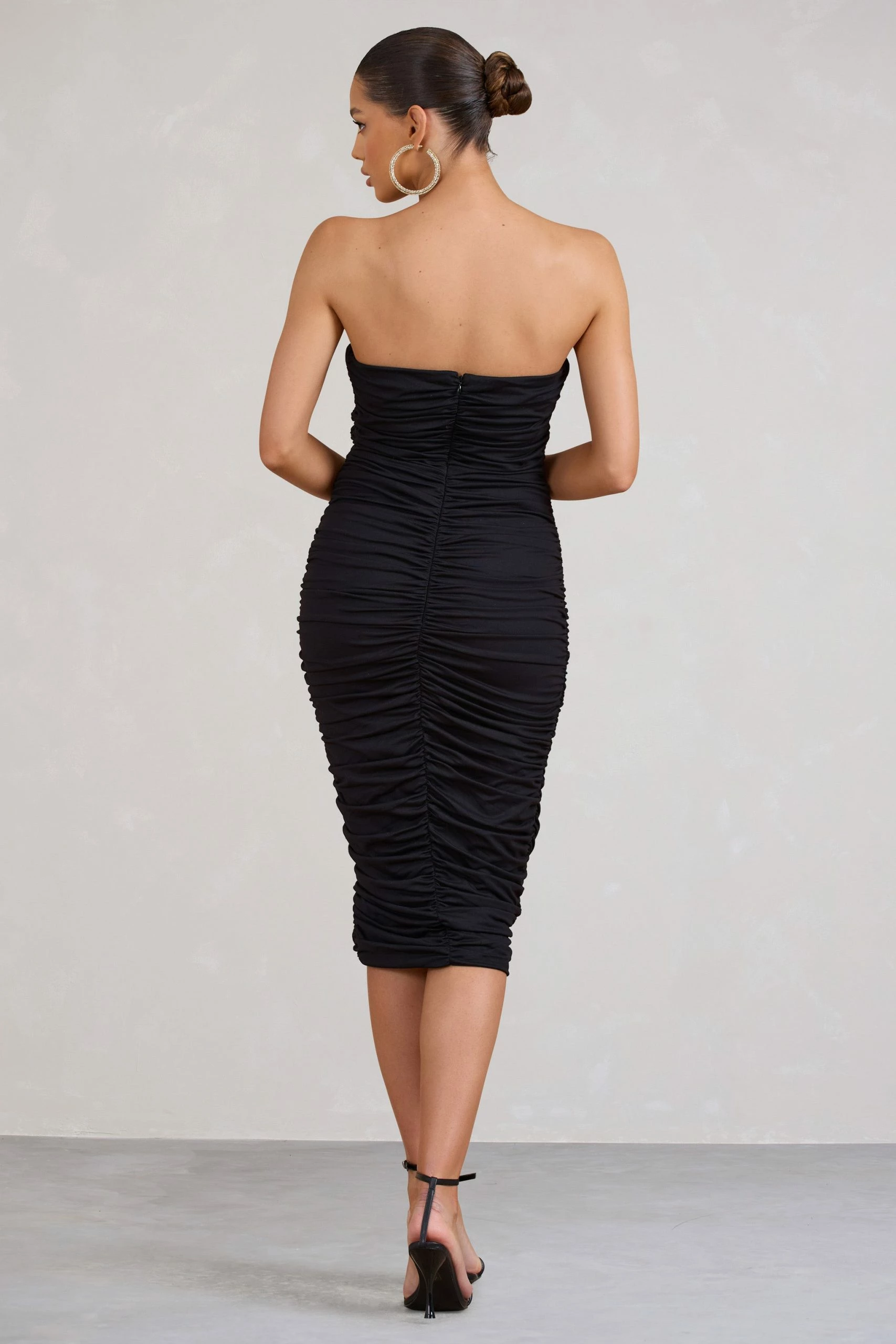 Stately | Black Cut-Out Ruched Bodycon Midi Dress 4 Stately | Black Cut-Out Ruched Bodycon Midi Dress - Image 2
