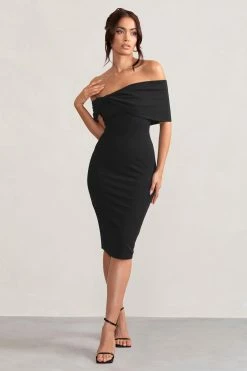 Alyssa | Black Bardot Bow Detail Midi Dress 17 Alyssa | Black Bardot Bow Detail Midi Dress -Dress Shop WB BR CL127772 AlyssaBlackBardotBowDetailMidiDress1