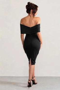 Alyssa | Black Bardot Bow Detail Midi Dress 12 Alyssa | Black Bardot Bow Detail Midi Dress -Dress Shop WB BR CL127772 AlyssaBlackBardotBowDetailMidiDress4