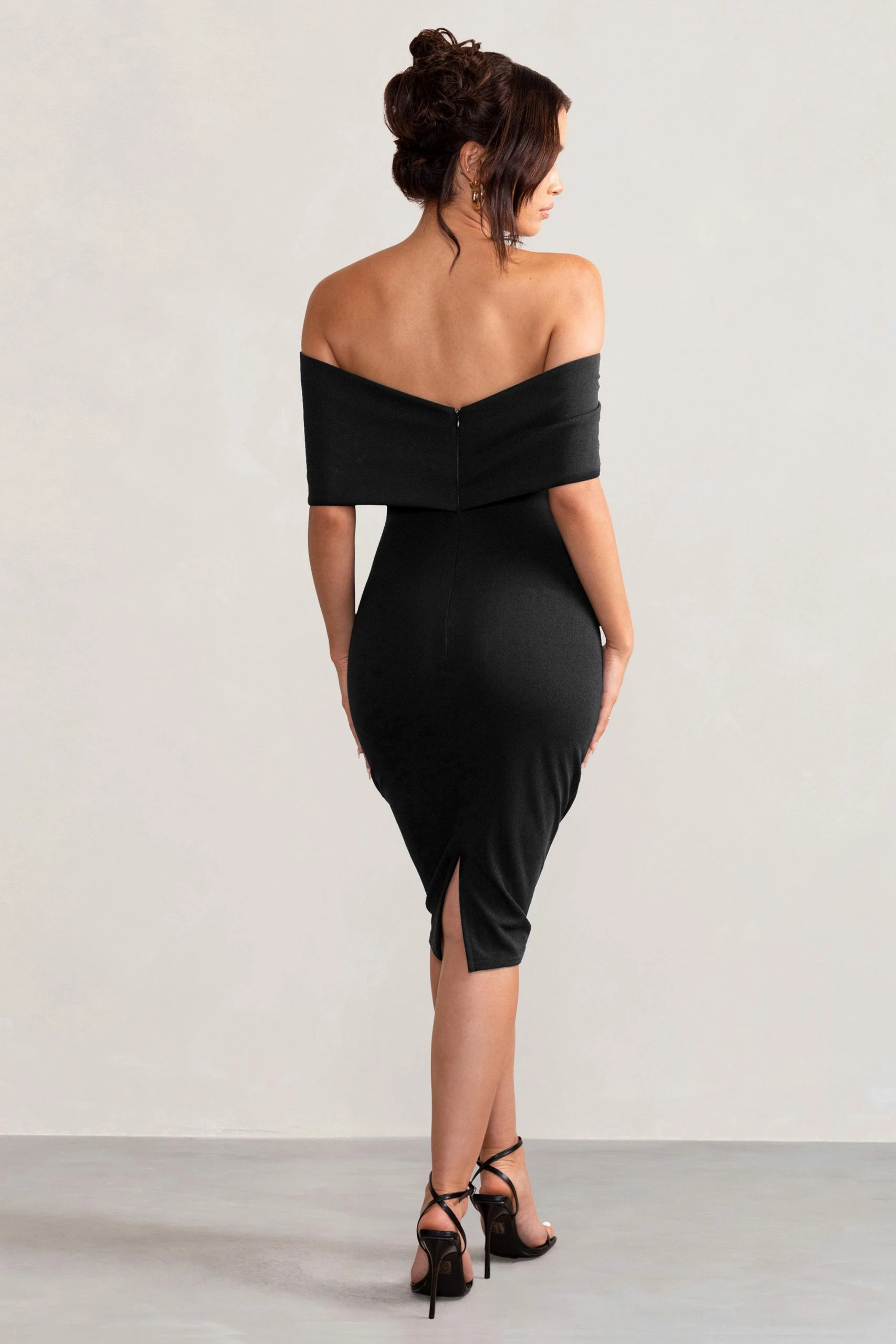 Alyssa | Black Bardot Bow Detail Midi Dress 5 Alyssa | Black Bardot Bow Detail Midi Dress - Image 3