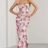 Adele | Pink Floral Print Backless Ruched Fishtail Cami Maxi Dress 1 Adele | Pink Floral Print Backless Ruched Fishtail Cami Maxi Dress -Dress Shop WB BR CL128390146 AdelePinkFloralPrintBacklessRuchedFishtailCamiMaxiDress1