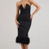 Kensington | Black Bodycon Midi Dress With Statement Feather Trim 1 Kensington | Black Bodycon Midi Dress With Statement Feather Trim -Dress Shop WB BR CL128439002 KensingtonBlackBodyconMidiDressWithStatementFeatherTrim3