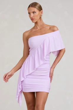 Parfait | Lilac Asymmetric Ruched Mini Dress With Statement Ruffles 11 Parfait | Lilac Asymmetric Ruched Mini Dress With Statement Ruffles -Dress Shop WB BR CL128445098 ParfaitLilacAsymmetricRuchedMidiDressWithStatementRuffles2