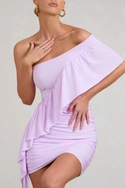 Parfait | Lilac Asymmetric Ruched Mini Dress With Statement Ruffles 9 Parfait | Lilac Asymmetric Ruched Mini Dress With Statement Ruffles -Dress Shop WB BR CL128445098 ParfaitLilacAsymmetricRuchedMidiDressWithStatementRuffles5