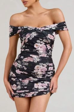 Thorn | Black Floral Bardot Bodycon Mini Dress -Dress Shop WB BR CL128692130 ThornBlackFloralBardotBodyconMiniDress2 c69e1e3a 6613 472f 9e57 b90af9f44dbe