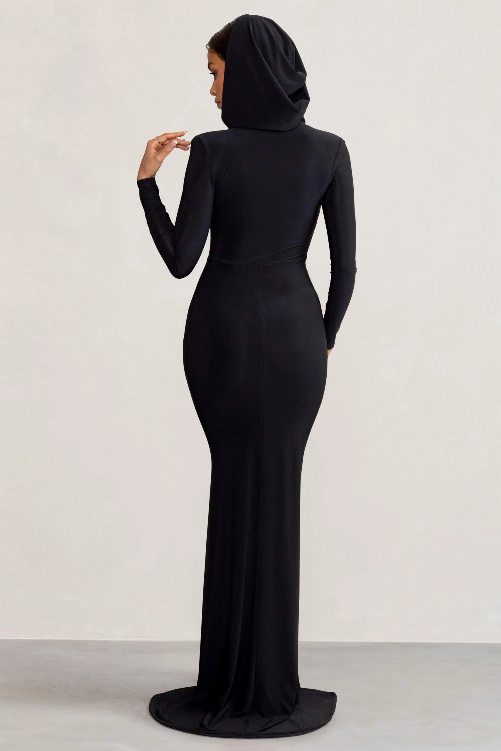 Adore | Black Long Sleeve Plunge Maxi Dress With Hood 4 Adore | Black Long Sleeve Plunge Maxi Dress With Hood - Image 2