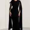 Kimmy | Black High Neck Maxi Dress With Cape Sleeves -Dress Shop WB BR CL129258 KimmyBlackHighNeckMaxiDresswithFloorLengthSleeves3