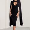 Myla | Black V-Neck Ruched Midi Dress With Cape Overlay 2 Myla | Black V-Neck Ruched Midi Dress With Cape Overlay -Dress Shop WB BR CL129260 MylaBlackV NeckRuchedMidiDresswithCapeOverlay0