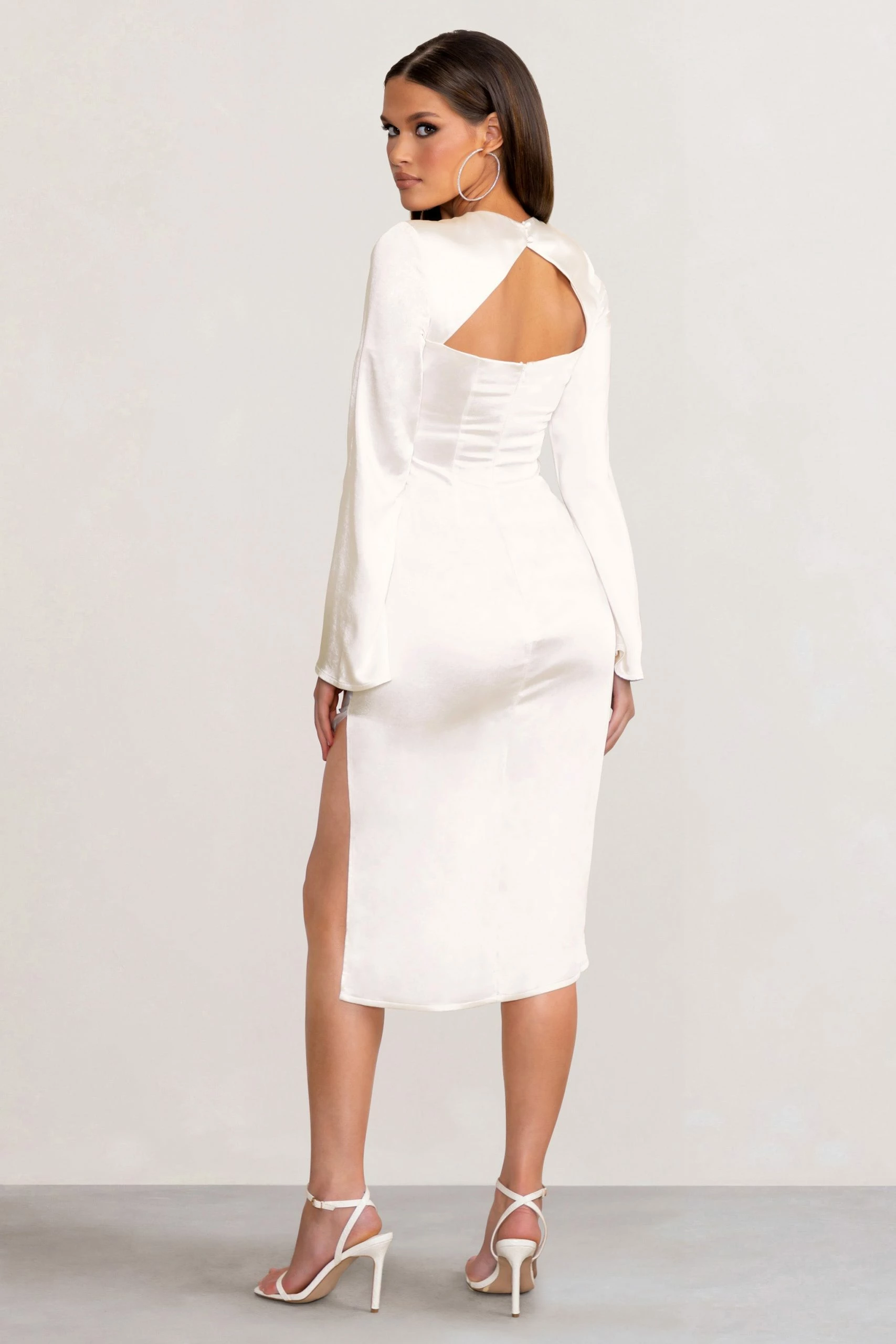 Zaina | White Long Sleeve Midi Dress With High Neckline 4 Zaina | White Long Sleeve Midi Dress With High Neckline - Image 2