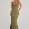 Endless Love | Olive Backless Knot Detail Fishtail Maxi Dress -Dress Shop WB BR CL129343113 EndlessLoveOliveBacklessKnotDetailFishtailMaxiDress0
