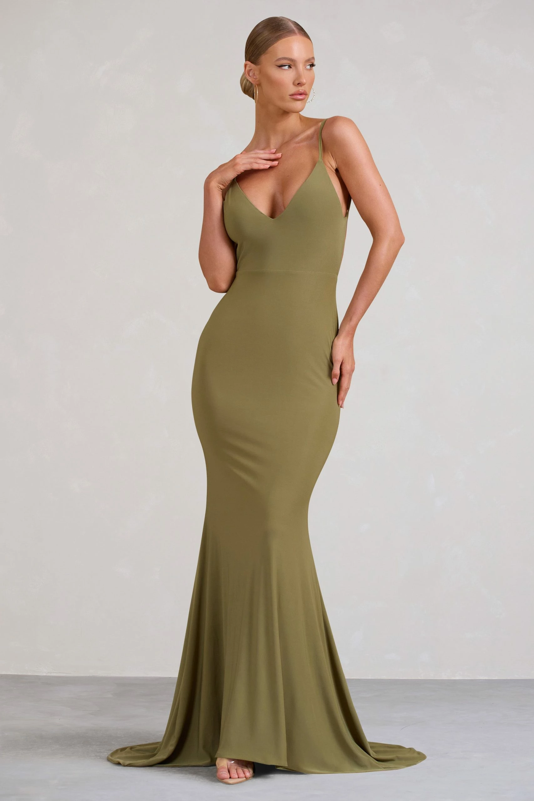 Endless Love | Olive Backless Knot Detail Fishtail Maxi Dress 3 Endless Love | Olive Backless Knot Detail Fishtail Maxi Dress