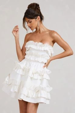 Rosette | White Ruffled Bandeau Mini Dress 9 Rosette | White Ruffled Bandeau Mini Dress -Dress Shop WB BR CL129350005 Rosette WhiteRuffledBandeauMiniDress2